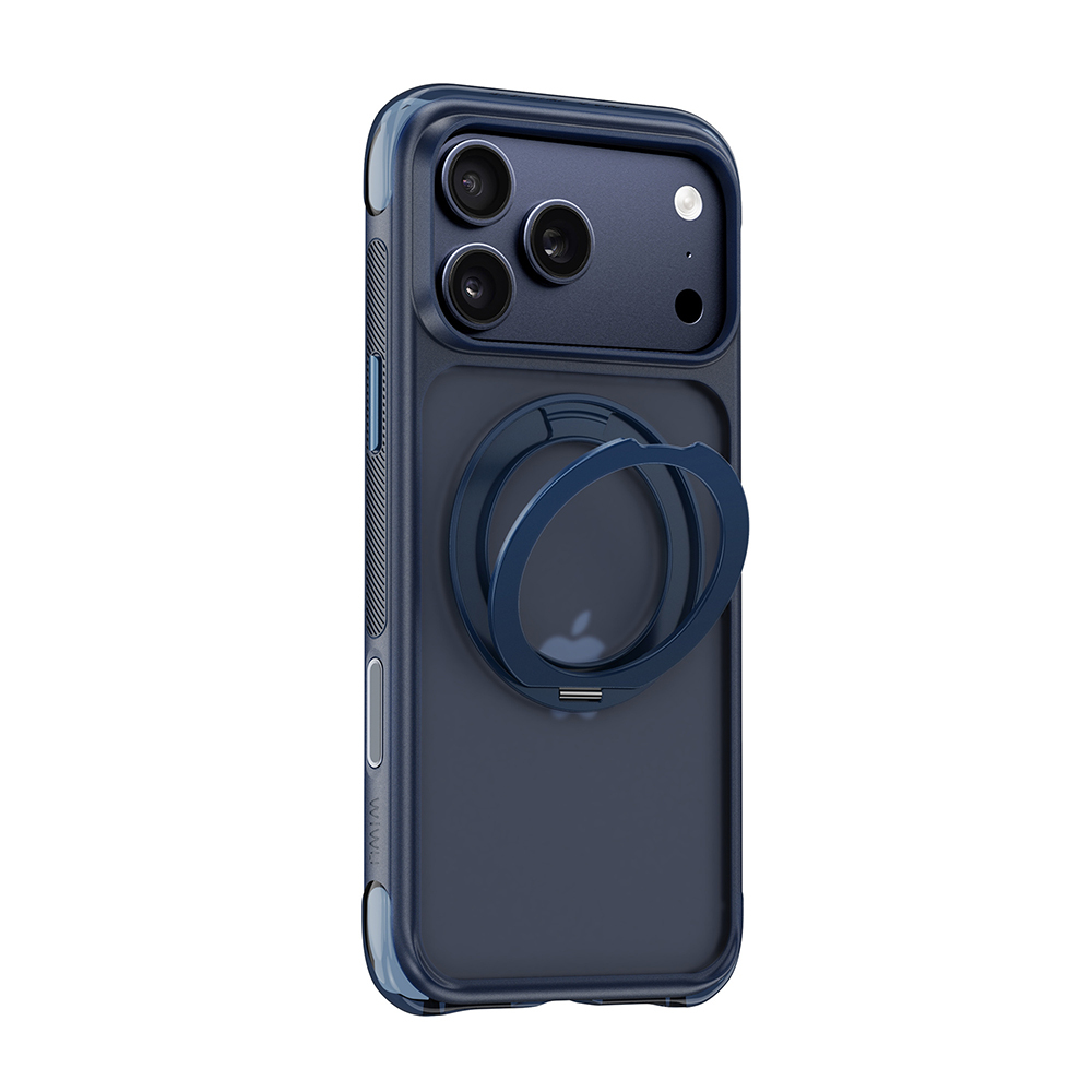 Apple iPhone 17 Pro Max Kılıf Wiwu AG-203 AeroGuard Ultra Serisi M-safe Şarj Özellikli Airbag Tasarımlı Standlı Kapak - Lacivert