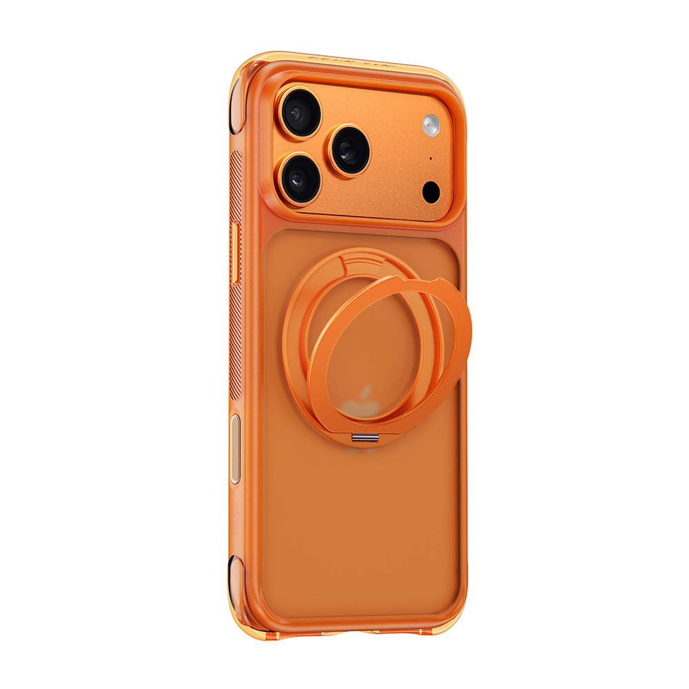 Apple iPhone 17 Pro Max Kılıf Wiwu AG-203 AeroGuard Ultra Serisi M-safe Şarj Özellikli Airbag Tasarımlı Standlı Kapak - Turuncu