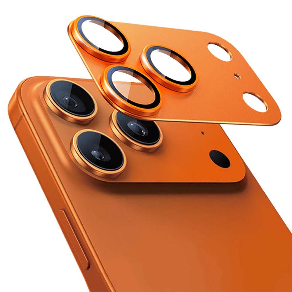 Apple iPhone 17 Pro Max Mohseven Alüminyum Kaplamalı Safir Anti Reflective Kamera Lens Koruyucu - Turuncu
