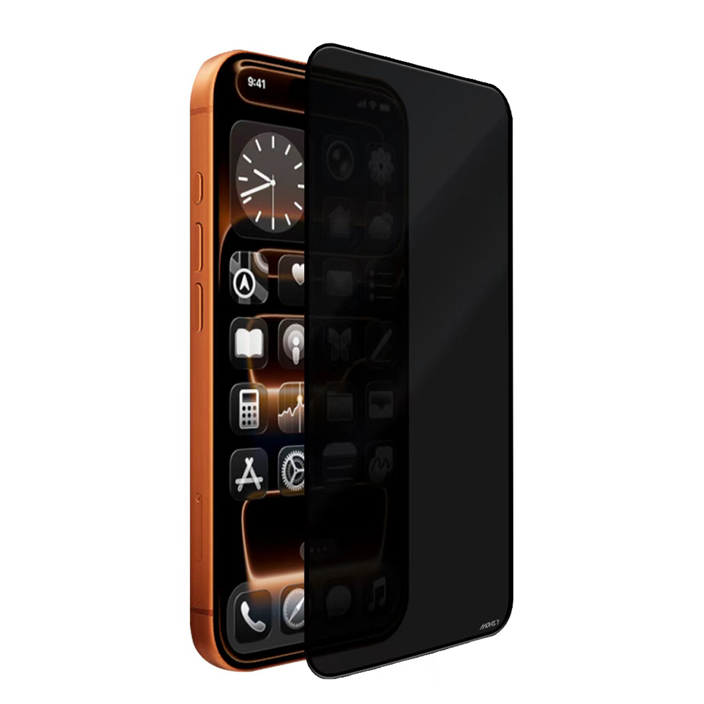 Apple iPhone 17 Pro Max Mohseven Safir Coating 3D Glue Privacy Hayalet Temperli Cam Ekran Koruyucu - Siyah