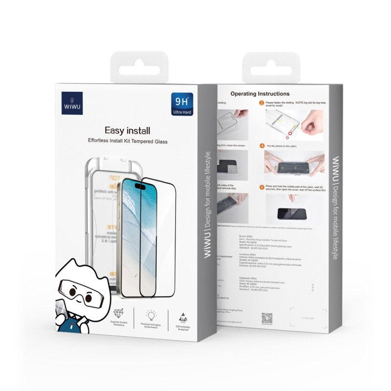 Apple iPhone 17 Pro Max Wiwu SQ-008 Oleofobik Easy Install Darbeye Karşı Dayanıklı Temperli Cam Ekran Koruyucu + Kolay Uygulama Aparatlı - 13