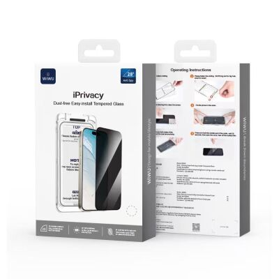 Apple iPhone 17 Pro Max Wiwu Wi-SQ009 Easy Install iPrivacy 360° Anti-Peep Oleophobic Tempered Glass Screen Protector + Easy Application Tool - 15
