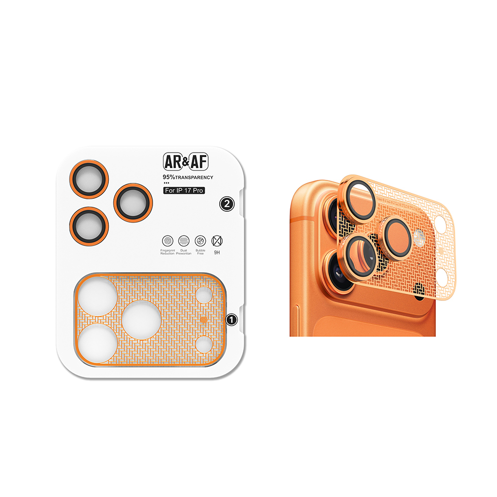Apple iPhone 17 Pro Zore CL-22 Parmak İzi Bırakmayan Anti-Reflective 2in1 Kamera Lens Koruyucu - Turuncu