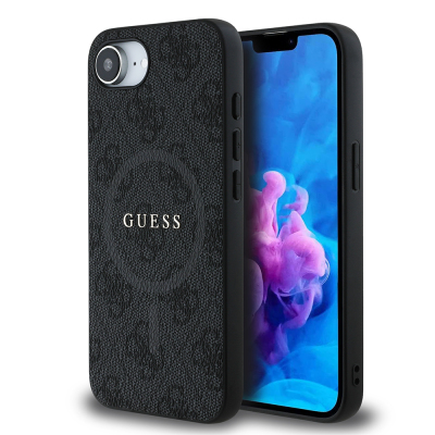 Apple iPhone 17E Case Guess Original Licensed M-safe Charging Enabled PU Ring 4G Patterned Text Logo Cover - Guess