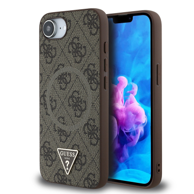 Apple iPhone 17E Case Guess Original Licensed M-safe Charging Feature PU Triangle Logo 4G Patterned Cover - Guess