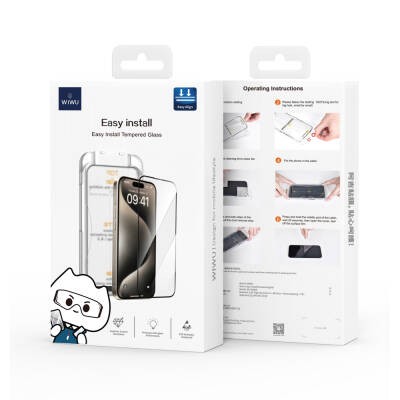 Apple iPhone 17E Wiwu SQ-008 Oleophobic Easy Install Shockproof Tempered Glass Screen Protector + Easy Application Tool - 6
