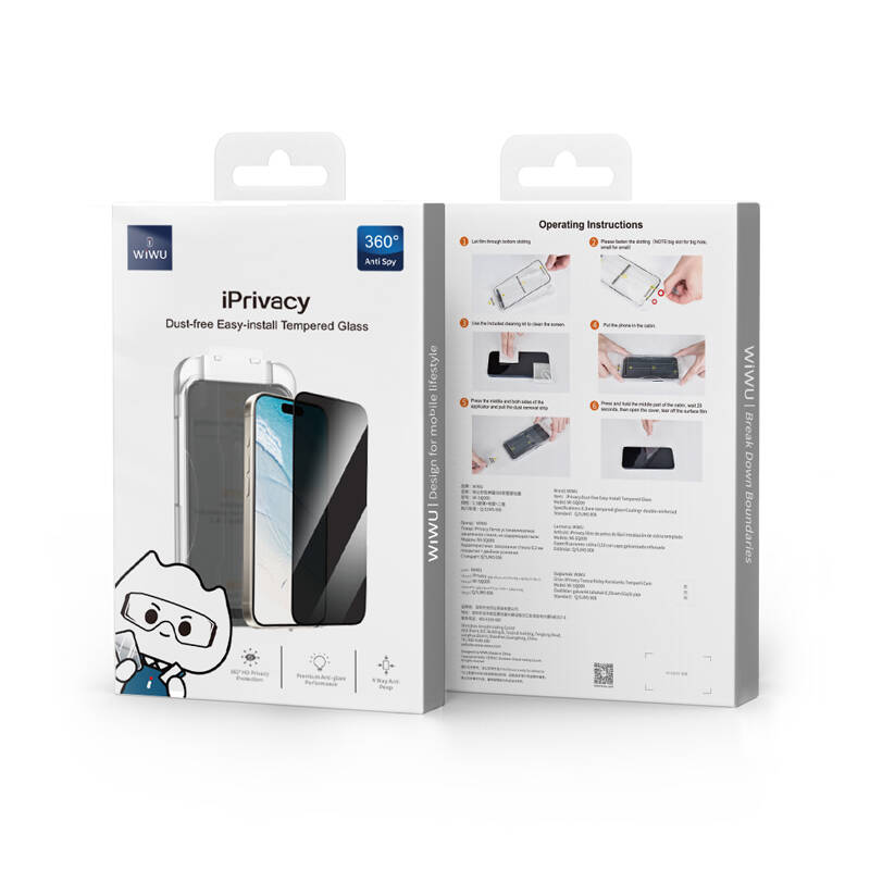 Apple iPhone 17E Wiwu Wi-SQ009 Easy Install iPrivacy 360° Anti-Peep Oleophobic Tempered Glass Screen Protector + Easy Application Tool - 8