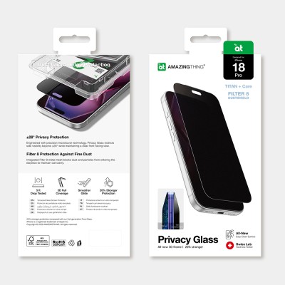 Apple iPhone 18 Pro Amazingthing Titan Privacy Fingerprint-Resistant Tempered Glass Screen Protector - 5