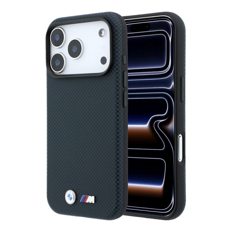 Apple iPhone 18 Pro Case BMW Original Licensed M-safe Charging Enabled Metal Logo Carbon Fiber Kevlar Cover - 3