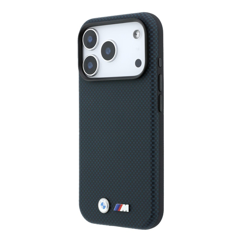 Apple iPhone 18 Pro Case BMW Original Licensed M-safe Charging Enabled Metal Logo Carbon Fiber Kevlar Cover - 7