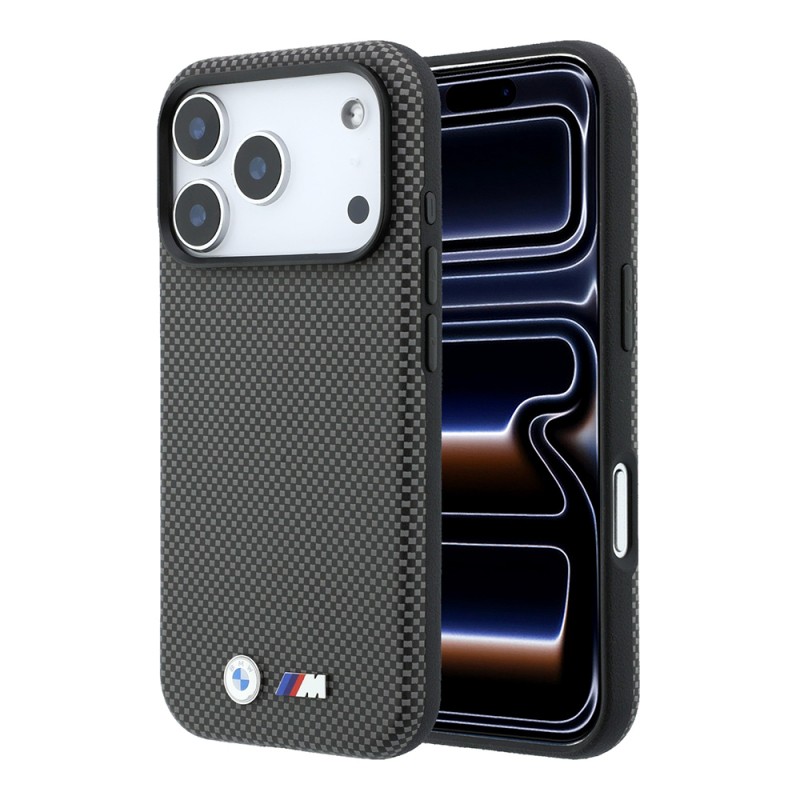 Apple iPhone 18 Pro Case BMW Original Licensed M-safe Charging Enabled Metal Logo Carbon Fiber Kevlar Cover - 4
