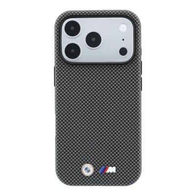 Apple iPhone 18 Pro Case BMW Original Licensed M-safe Charging Enabled Metal Logo Carbon Fiber Kevlar Cover - 12