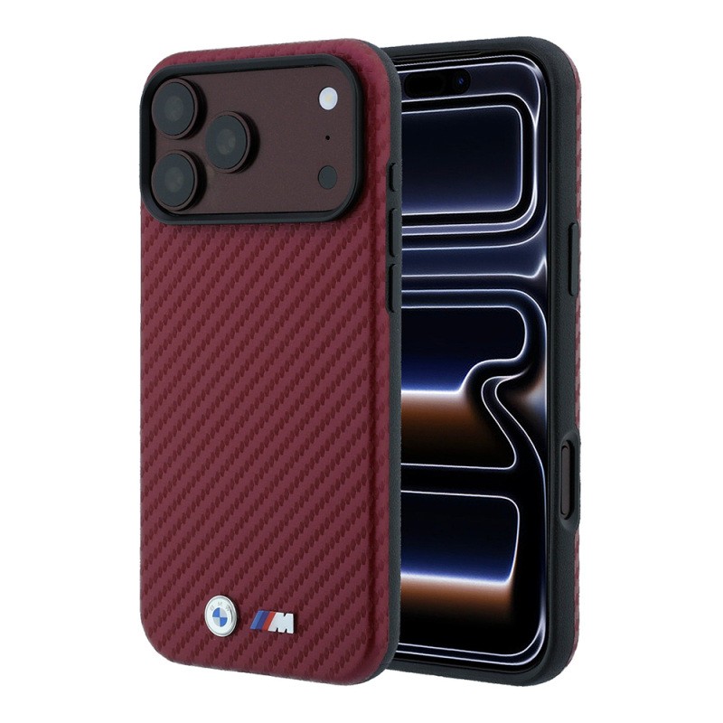 Apple iPhone 18 Pro Case BMW Original Licensed M-safe Charging Enabled PU Carbon Design Metal Logo Cover - 1