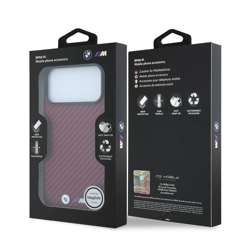 Apple iPhone 18 Pro Case BMW Original Licensed M-safe Charging Enabled PU Carbon Design Metal Logo Cover - 22