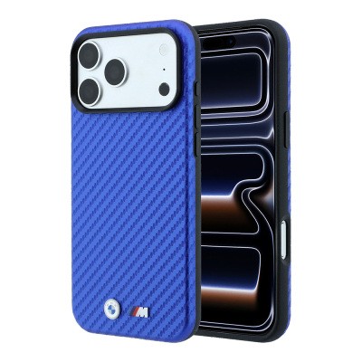 Apple iPhone 18 Pro Case BMW Original Licensed M-safe Charging Enabled PU Carbon Design Metal Logo Cover - 2