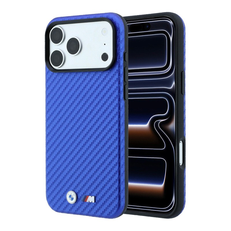 Apple iPhone 18 Pro Case BMW Original Licensed M-safe Charging Enabled PU Carbon Design Metal Logo Cover - 2