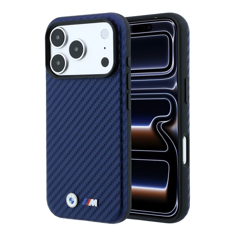 Apple iPhone 18 Pro Case BMW Original Licensed M-safe Charging Enabled PU Carbon Design Metal Logo Cover - 3