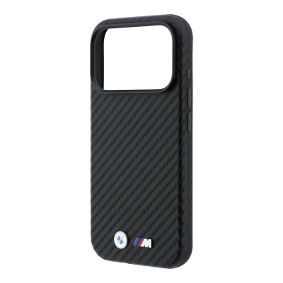 Apple iPhone 18 Pro Case BMW Original Licensed M-safe Charging Enabled PU Carbon Design Metal Logo Cover - 30