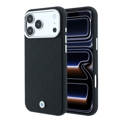 Apple iPhone 18 Pro Case BMW Original Licensed M-safe Charging Feature Metal Logo Embossed Quilted Leather Cover - 1