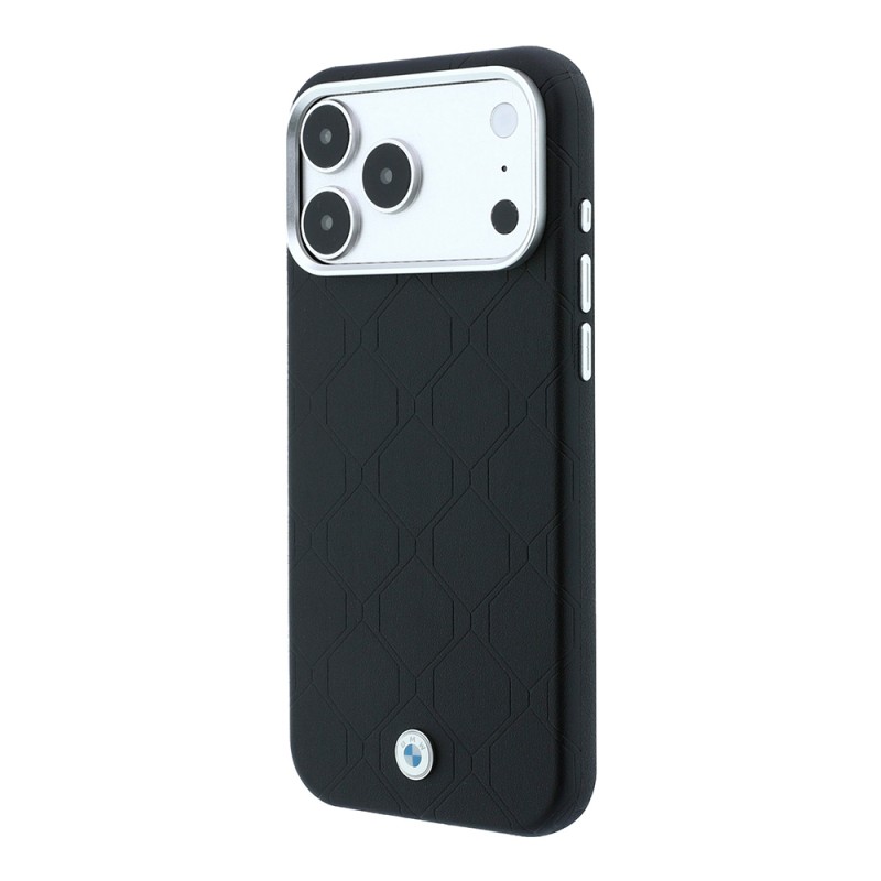 Apple iPhone 18 Pro Case BMW Original Licensed M-safe Charging Feature Metal Logo Embossed Quilted Leather Cover - 2