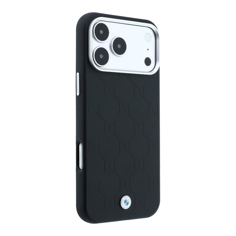 Apple iPhone 18 Pro Case BMW Original Licensed M-safe Charging Feature Metal Logo Embossed Quilted Leather Cover - 4