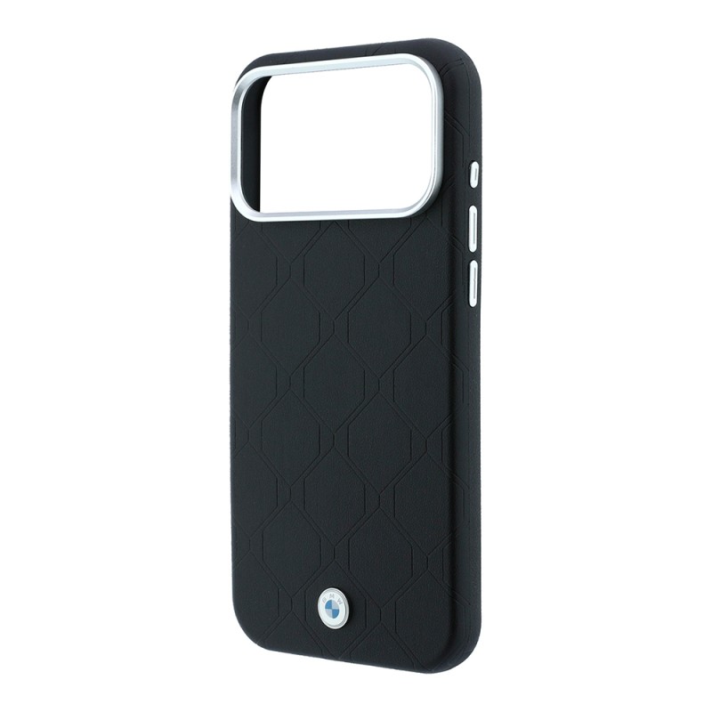 Apple iPhone 18 Pro Case BMW Original Licensed M-safe Charging Feature Metal Logo Embossed Quilted Leather Cover - 6