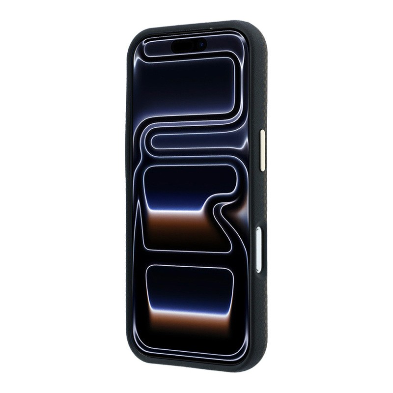 Apple iPhone 18 Pro Case Guess Original Licensed M-safe Charging Enabled PU Metal Triangle Logo Carbon Fiber Kevlar Cover - 7