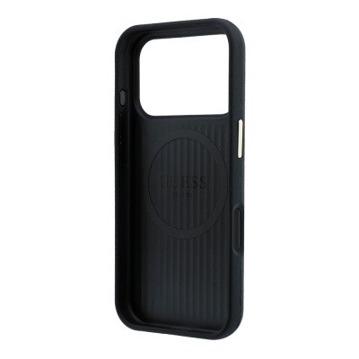Apple iPhone 18 Pro Case Guess Original Licensed M-safe Charging Enabled PU Metal Triangle Logo Carbon Fiber Kevlar Cover - 23