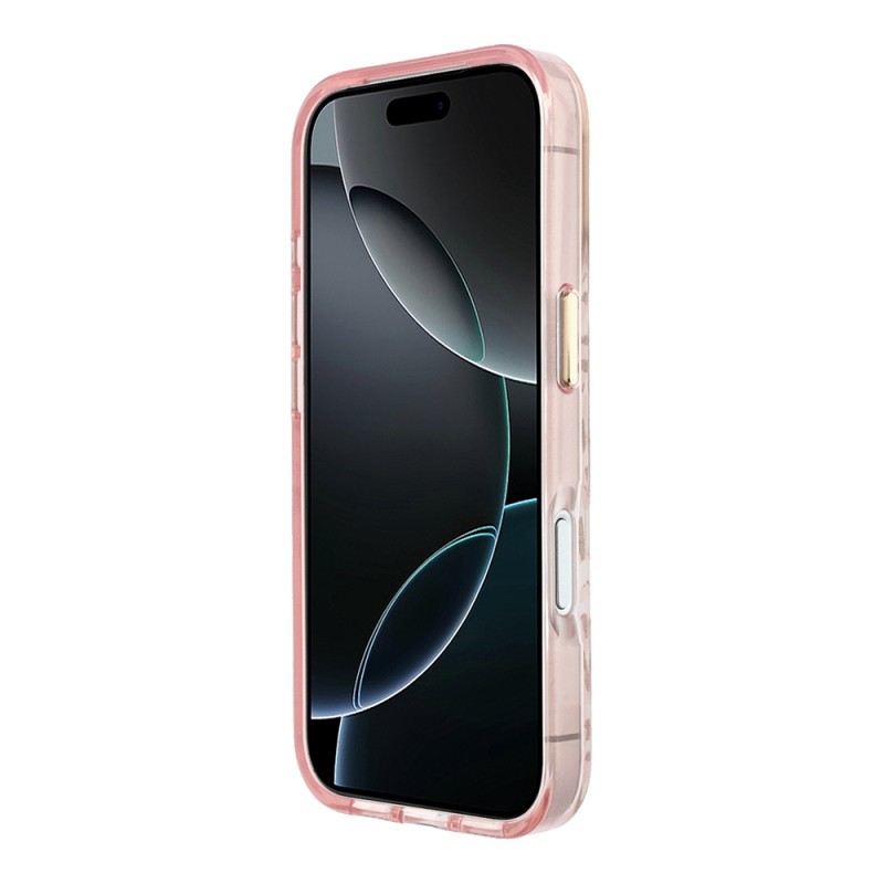 Apple iPhone 18 Pro Case Guess Original Licensed M-safe Charging Enabled Triangle Logo Glitter Leopard Pattern Cover - 15