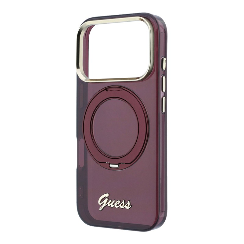 Apple iPhone 18 Pro Case Guess Original Licensed M-safe Charging Feature 360-Degree Rotating Stand Metal Logo Silicone Case - 6