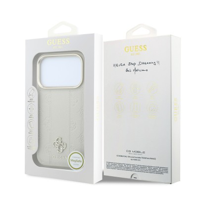 Apple iPhone 18 Pro Case Guess Original Licensed M-safe Charging Feature Classic Text and 4G Logo Peony Leather Cover - 10