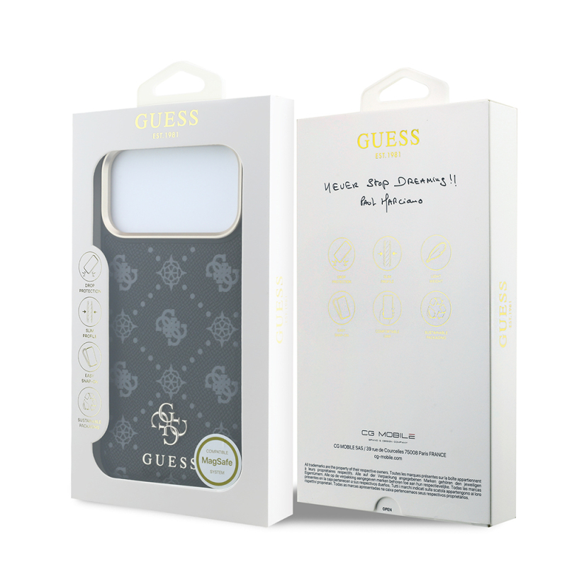 Apple iPhone 18 Pro Case Guess Original Licensed M-safe Charging Feature Classic Text and 4G Logo Peony Leather Cover - 25