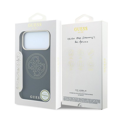 Apple iPhone 18 Pro Case Guess Original Licensed M-safe Charging Feature Enablement PU Perforated Cover 4G and Text Logo Cover - 18