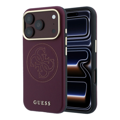 Apple iPhone 18 Pro Case Guess Original Licensed M-safe Charging Feature Enablement PU Perforated Cover 4G and Text Logo Cover - 3