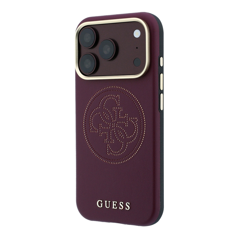 Apple iPhone 18 Pro Case Guess Original Licensed M-safe Charging Feature Enablement PU Perforated Cover 4G and Text Logo Cover - 19