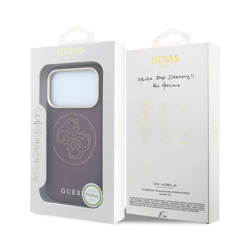 Apple iPhone 18 Pro Case Guess Original Licensed M-safe Charging Feature Enablement PU Perforated Cover 4G and Text Logo Cover - 25