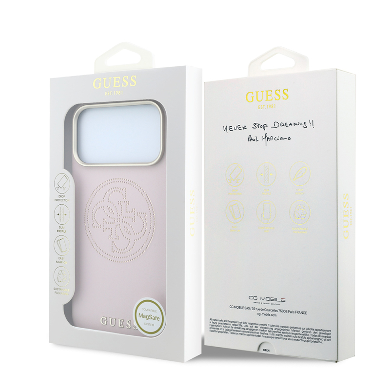 Apple iPhone 18 Pro Case Guess Original Licensed M-safe Charging Feature Enablement PU Perforated Cover 4G and Text Logo Cover - 32