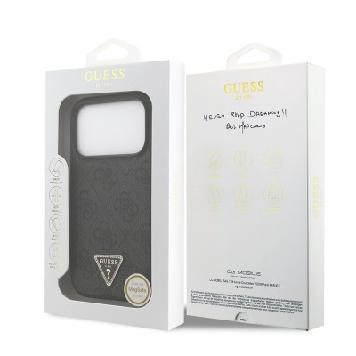 Apple iPhone 18 Pro Case Guess Original Licensed M-safe Charging Feature PU Leather Rhinestone Triangle Logo 4G Patterned Strass Cover - 10