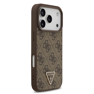 Apple iPhone 18 Pro Case Guess Original Licensed M-safe Charging Feature PU Leather Rhinestone Triangle Logo 4G Patterned Strass Cover - 13