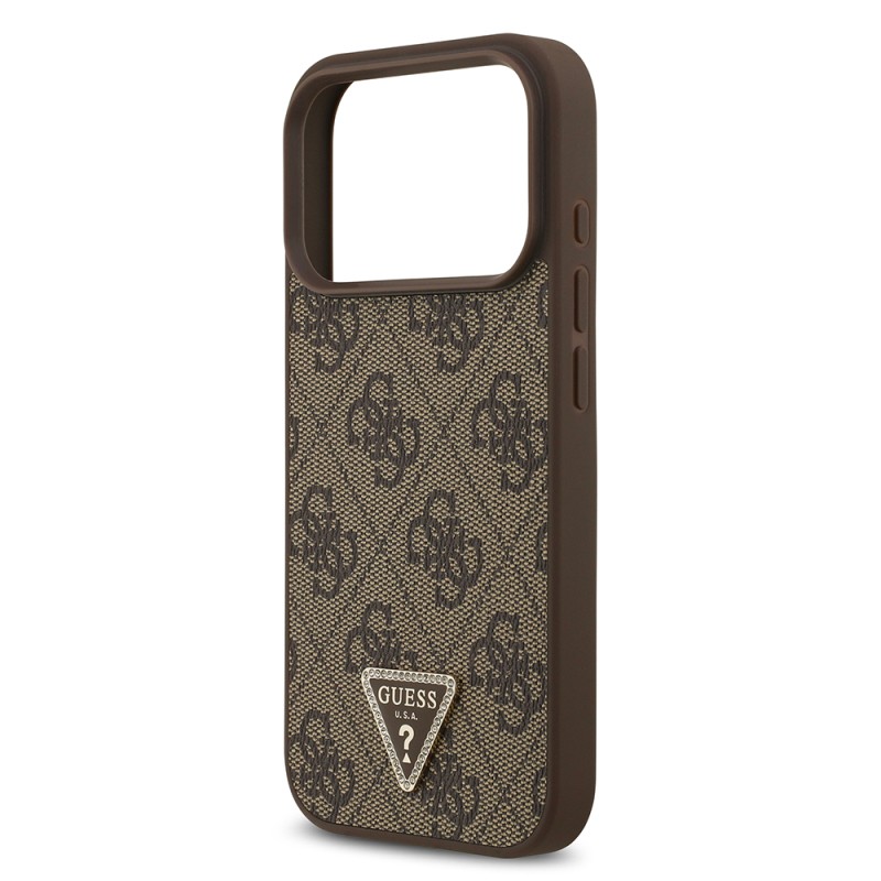 Apple iPhone 18 Pro Case Guess Original Licensed M-safe Charging Feature PU Leather Rhinestone Triangle Logo 4G Patterned Strass Cover - 15