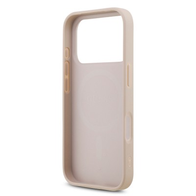 Apple iPhone 18 Pro Case Guess Original Licensed M-safe Charging Feature PU Leather Rhinestone Triangle Logo 4G Patterned Strass Cover - 23