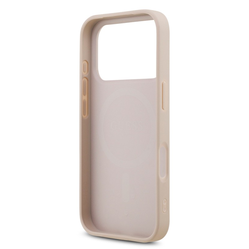 Apple iPhone 18 Pro Case Guess Original Licensed M-safe Charging Feature PU Leather Rhinestone Triangle Logo 4G Patterned Strass Cover - 23