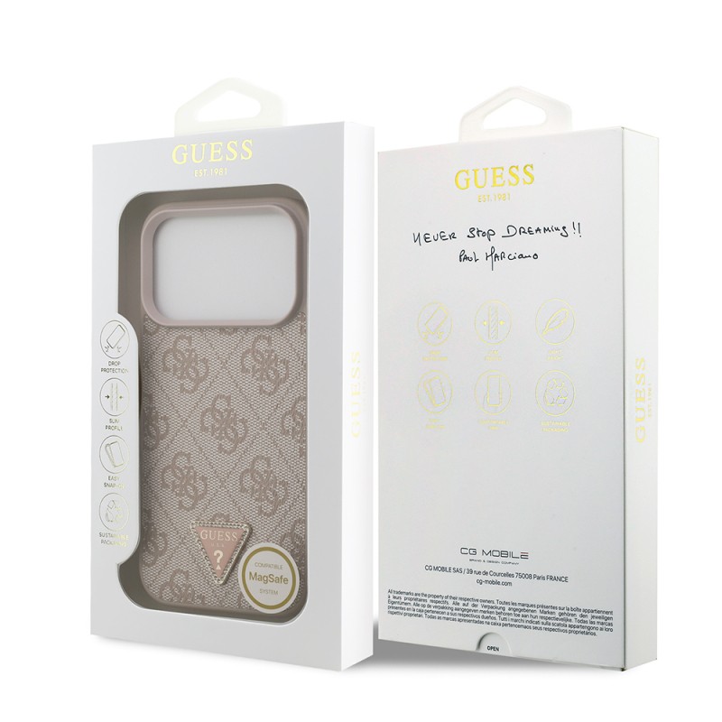 Apple iPhone 18 Pro Case Guess Original Licensed M-safe Charging Feature PU Leather Rhinestone Triangle Logo 4G Patterned Strass Cover - 24