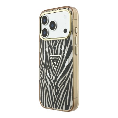 Apple iPhone 18 Pro Case Guess Original Licensed M-safe Charging Feature Zebra Pattern Triangle Logo Silicone Cover - 3