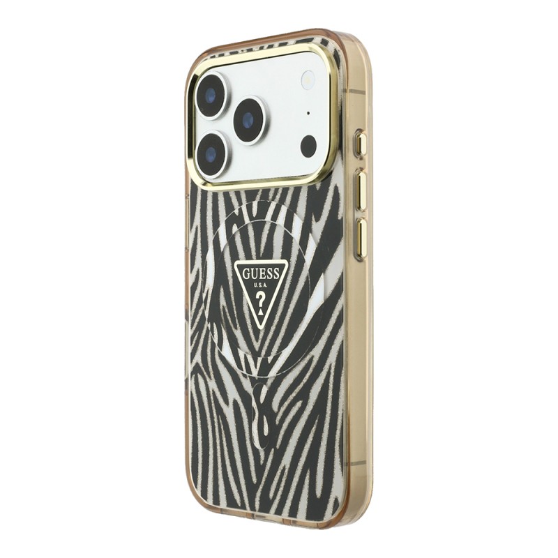 Apple iPhone 18 Pro Case Guess Original Licensed M-safe Charging Feature Zebra Pattern Triangle Logo Silicone Cover - 3
