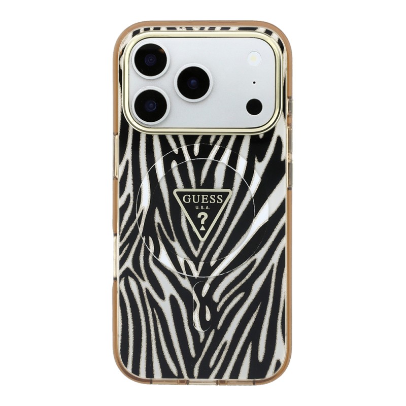 Apple iPhone 18 Pro Case Guess Original Licensed M-safe Charging Feature Zebra Pattern Triangle Logo Silicone Cover - 4