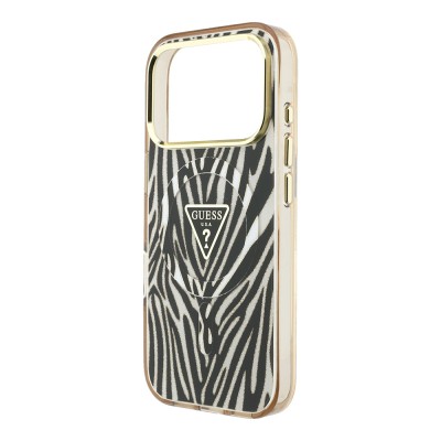 Apple iPhone 18 Pro Case Guess Original Licensed M-safe Charging Feature Zebra Pattern Triangle Logo Silicone Cover - 7