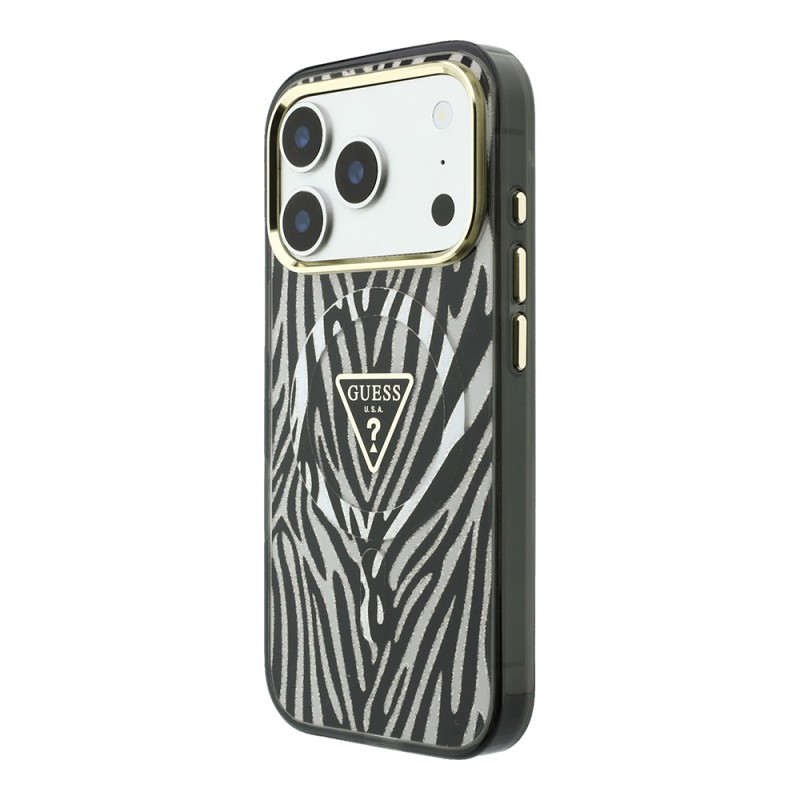 Apple iPhone 18 Pro Case Guess Original Licensed M-safe Charging Feature Zebra Pattern Triangle Logo Silicone Cover - 10