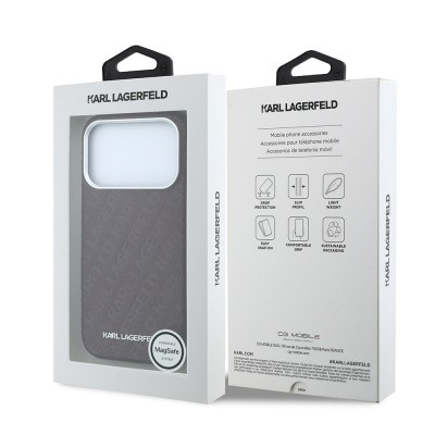Apple iPhone 18 Pro Case – Karl Lagerfeld Officially Licensed Grained PU Leather Cover with Embossed Metal Logo Lettering - 8