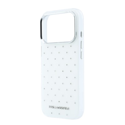 Apple iPhone 18 Pro Case Karl Lagerfeld Original Licensed Electroplated Rhinestones Metal Logo Cover - 11